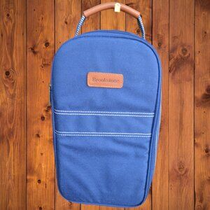 Brookstone Insulated Wine Bottle Caddy Navy Blue Plaid Carry Case Picnic
